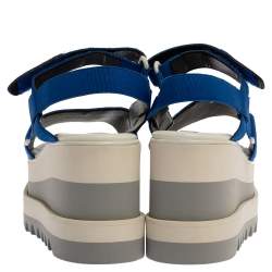 Pre Owned Stella McCartney Blue Canvas Striped Platform Ankle Strap Sandals Size 40