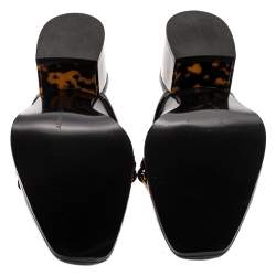 Pre Owned Stella McCartney Black Faux Patent Leather Chain Detail Block Heel Mules Size 36.5
