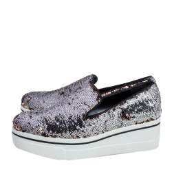 Pre Owned حذاء رياضي ستيلا مكارتني بينكس نعل سميك ترتر ذهبي/ فضي مقاس 40 