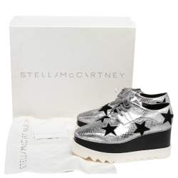 Pre Owned Stella McCartney Metallic Silver Python Effect Faux Leather And Faux Fur Elyse Star Platform Derby Size 37