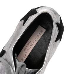 Pre Owned Stella McCartney Metallic Silver Python Effect Faux Leather And Faux Fur Elyse Star Platform Derby Size 37