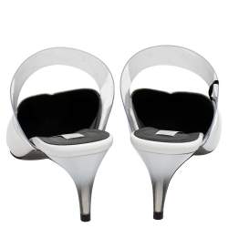 Pre Owned Stella McCartney White Faux Leather And PVC  Pointed Toe Mule Sandals Size 39