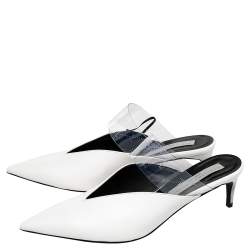 Pre Owned Stella McCartney White Faux Leather And PVC  Pointed Toe Mule Sandals Size 39