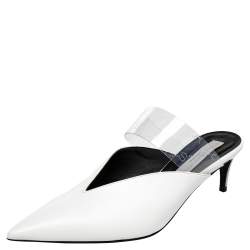 Pre Owned Stella McCartney White Faux Leather And PVC  Pointed Toe Mule Sandals Size 39