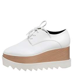 Pre Owned Stella McCartney White Faux Leather Elyse Platform Sneakers Size 36