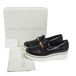 Pre Owned Stella McCartney Black Faux Leather Chain Link Slip On Sneakers Size 41