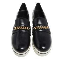 Pre Owned Stella McCartney Black Faux Leather Chain Link Slip On Sneakers Size 41