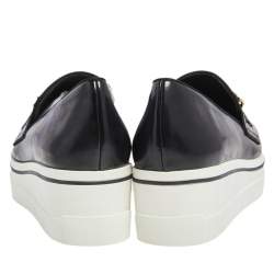 Pre Owned Stella McCartney Black Faux Leather Chain Link Slip On Sneakers Size 41