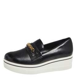 Pre Owned Stella McCartney Black Faux Leather Chain Link Slip On Sneakers Size 41