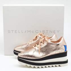 Pre Owned Stella McCartney Rose Gold Leather Elyse Star Platform Sneakers Size 36.5