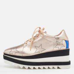 Pre Owned Stella McCartney Rose Gold Leather Elyse Star Platform Sneakers Size 36.5