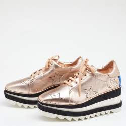 Pre Owned Stella McCartney Rose Gold Leather Elyse Star Platform Sneakers Size 36.5