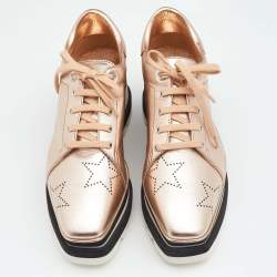 Pre Owned Stella McCartney Rose Gold Leather Elyse Star Platform Sneakers Size 36.5