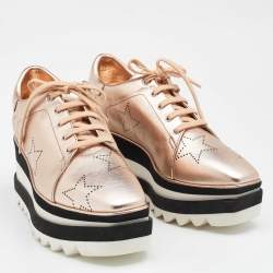 Pre Owned Stella McCartney Rose Gold Leather Elyse Star Platform Sneakers Size 36.5