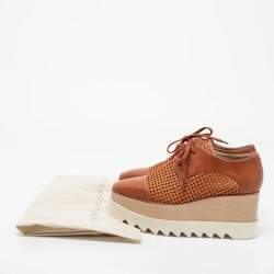 Pre Owned Stella McCartney Tan Woven Faux Leather Elyse Lace-Up Platform Derby Sneakers Size 37.5