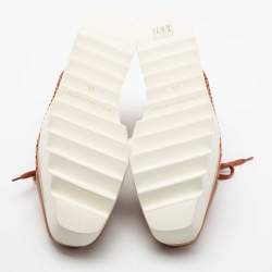 Pre Owned Stella McCartney Tan Woven Faux Leather Elyse Lace-Up Platform Derby Sneakers Size 37.5