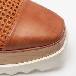 Pre Owned Stella McCartney Tan Woven Faux Leather Elyse Lace-Up Platform Derby Sneakers Size 37.5