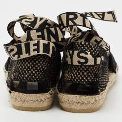 مملوكة مسبقًا حذاء فلات إسبادريل ستيلا مكارتني غايا مكرميه قماش وكانفاس أسود/بيج بحزام للكاحل مقاس 38