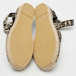 مملوكة مسبقًا حذاء فلات إس بادريل ستيلا مكارتني غايا مكرميه قماش وكانفاس أسود/بيج بحزام للكاحل مقاس 38