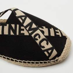 مملوكة مسبقًا حذاء فلات إسبادريل ستيلا مكارتني غايا مكرميه قماش وكانفاس أسود/بيج بحزام للكاحل مقاس 38