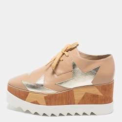 مملوكة مسبقًا Stella McCartney Beige Faux Leather And Wood Elyse 80MM Platform Sneakers Size 39