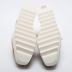 Pre Owned Stella McCartney Beige Faux Leather And Wood Elyse 80MM Platform Sneakers Size 39