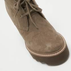 Pre Owned Stella McCartney Olive Green Faux Suede Leana Wedge Boots Size 37