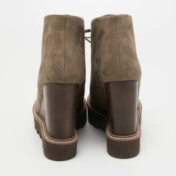 Pre Owned Stella McCartney Olive Green Faux Suede Leana Wedge Boots Size 37