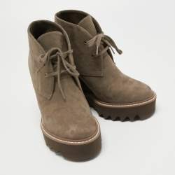 Pre Owned Stella McCartney Olive Green Faux Suede Leana Wedge Boots Size 37