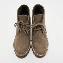 Pre Owned Stella McCartney Olive Green Faux Suede Leana Wedge Boots Size 37