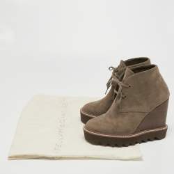 Pre Owned Stella McCartney Olive Green Faux Suede Leana Wedge Boots Size 37