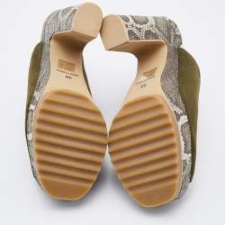 Stella McCartney Olive Green Faux Suede Platform Mules Size 38