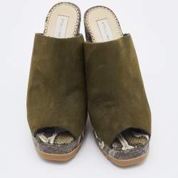 Stella McCartney Olive Green Faux Suede Platform Mules Size 38
