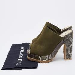 Stella McCartney Olive Green Faux Suede Platform Mules Size 38