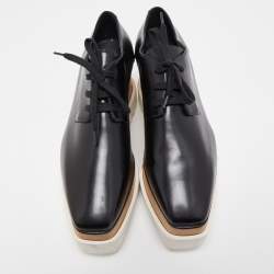 Pre Owned Stella McCartney Black Faux Leather Elyse Derby Platform Sneakers Size 38