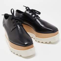 Pre Owned Stella McCartney Black Faux Leather Elyse Derby Platform Sneakers Size 38