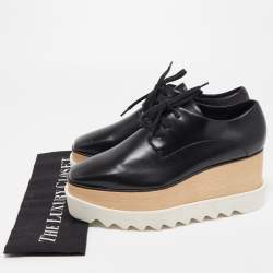 Pre Owned Stella McCartney Black Faux Leather Elyse Derby Platform Sneakers Size 38