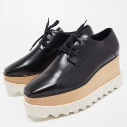 Pre Owned Stella McCartney Black Faux Leather Elyse Derby Platform Sneakers Size 38