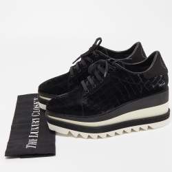 Pre Owned Stella McCartney Black Croc Embossed Leather Elyse Sneakers Size 38