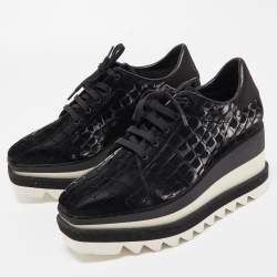 Pre Owned Stella McCartney Black Croc Embossed Leather Elyse Sneakers Size 38
