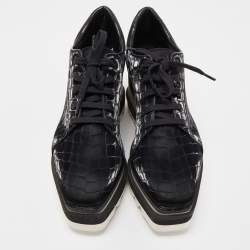 Pre Owned Stella McCartney Black Croc Embossed Leather Elyse Sneakers Size 38