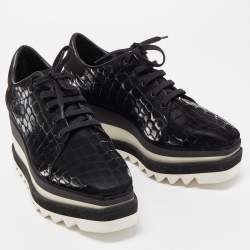 Pre Owned Stella McCartney Black Croc Embossed Leather Elyse Sneakers Size 38