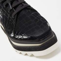 Pre Owned Stella McCartney Black Croc Embossed Leather Elyse Sneakers Size 38