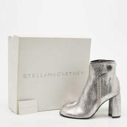Stella McCartney Metallic Silver Python Embossed Faux Leather Ankle Boots Size 40