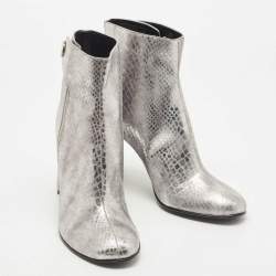Stella McCartney Metallic Silver Python Embossed Faux Leather Ankle Boots Size 40