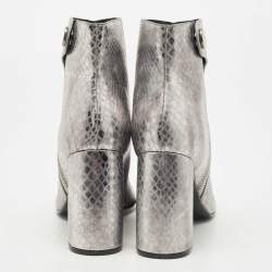Stella McCartney Metallic Silver Python Embossed Faux Leather Ankle Boots Size 40