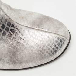 Stella McCartney Metallic Silver Python Embossed Faux Leather Ankle Boots Size 40