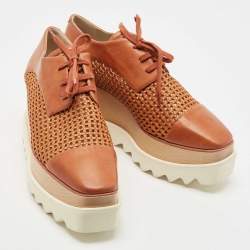 Pre Owned Stella McCartney Brown Faux Cut Out Leather Elyse Platform Derby Sneakers Size 38