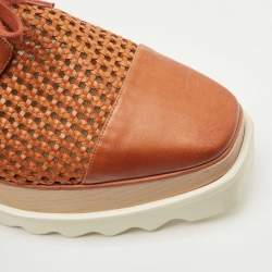 Pre Owned Stella McCartney Brown Faux Cut Out Leather Elyse Platform Derby Sneakers Size 38