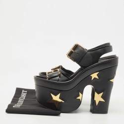 Stella McCartney Black Faux Leather Platform Ankle Strap Sandals Size 38